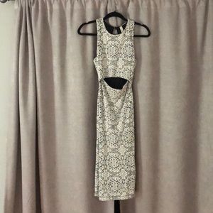 Medium shin length white & black dress